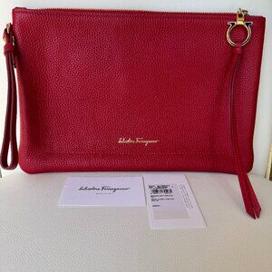 Salvatore Ferragamo Gancini Red Leather Wristlet Clutch – Authentic